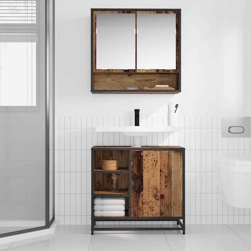 Casa si Gradina - Mobilier - Mobilier baie - Comode baie - Dulap pentru Chiuveta de Baie cu usa Lemn vechi 65 x 33 x 60 cm - Infinity.ro