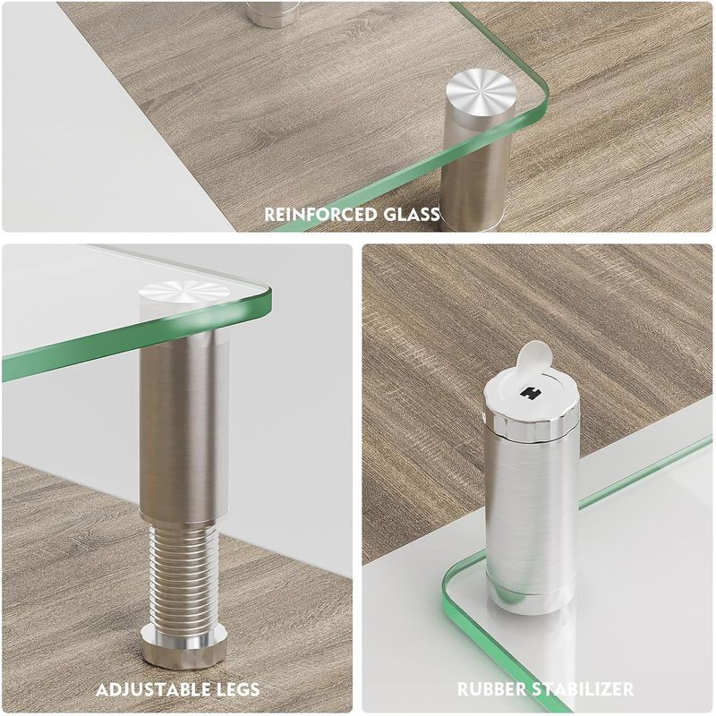 PC, gaming si accesorii - Desktop PC & monitoare - Accesorii monitoare - Set 2 suporturi monitor din sticla securizata, reglaj inaltime, inclinare, capacitate 40k, suport imprimanta, consola - Infinity.ro