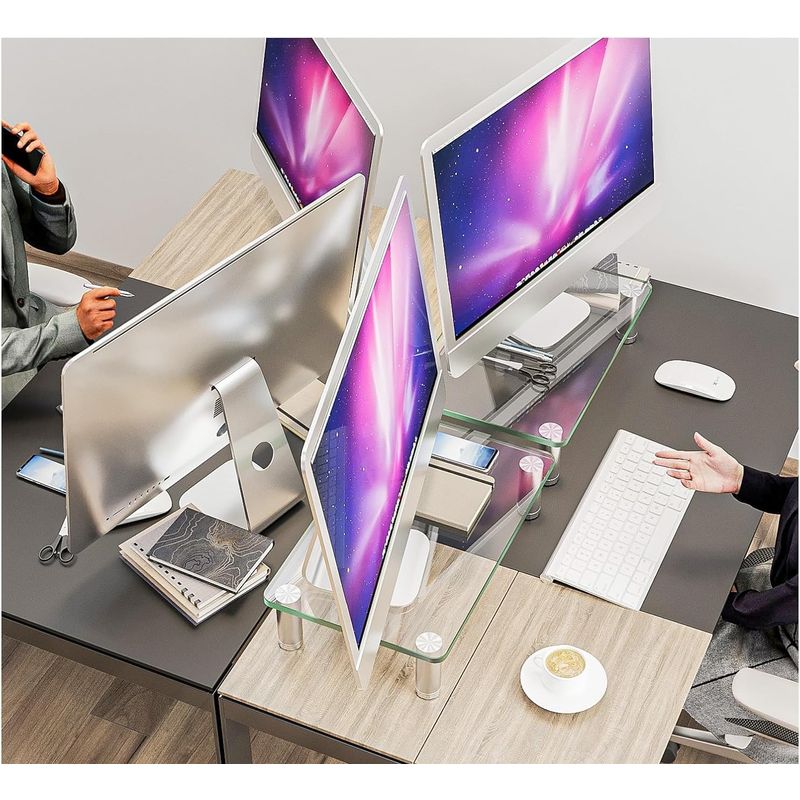 PC, gaming si accesorii - Desktop PC & monitoare - Accesorii monitoare - Set 2 suporturi monitor din sticla securizata, reglaj inaltime, inclinare, capacitate 40k, suport imprimanta, consola - Infinity.ro