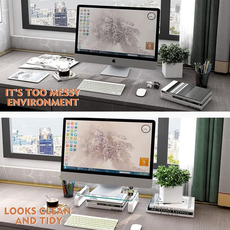 PC, gaming si accesorii - Desktop PC & monitoare - Accesorii monitoare - Suport monitor birou din sticla securizata, 38X24X8.6cm, design elegant cu margini rotunjite, montaj usor - Infinity.ro