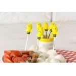 Casa si Gradina - Bucatarie si vesela - Vesela si tacamuri - Tacamuri si seturi - Set 6 furculite metalice in forma de albinute din silicon, cu vas, Gonga® Galben - Infinity.ro