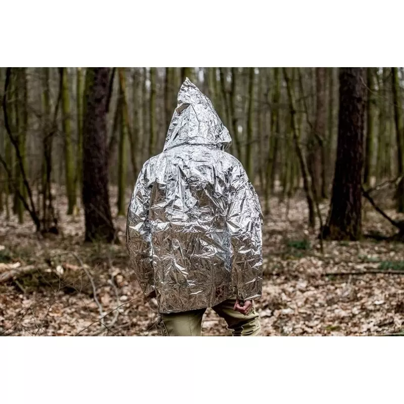 Sport si Outdoor - Camping - Accesorii camping si drumetii - Pelerina termica cu gluga, marime universala, Gonga® Argintiu - Infinity.ro