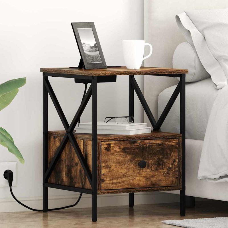 Casa si Gradina - Mobilier - Comode si corpuri - Noptiere - Noptiera stejar afumat 41.5 x 40.5 x 55 cm Lemn compozit - Infinity.ro