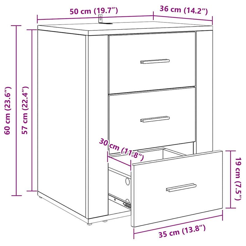 Casa si Gradina - Mobilier - Comode si corpuri - Noptiere - Noptiera stejar artizanal 50 x 36 x 60 cm Lemn compozit - Infinity.ro