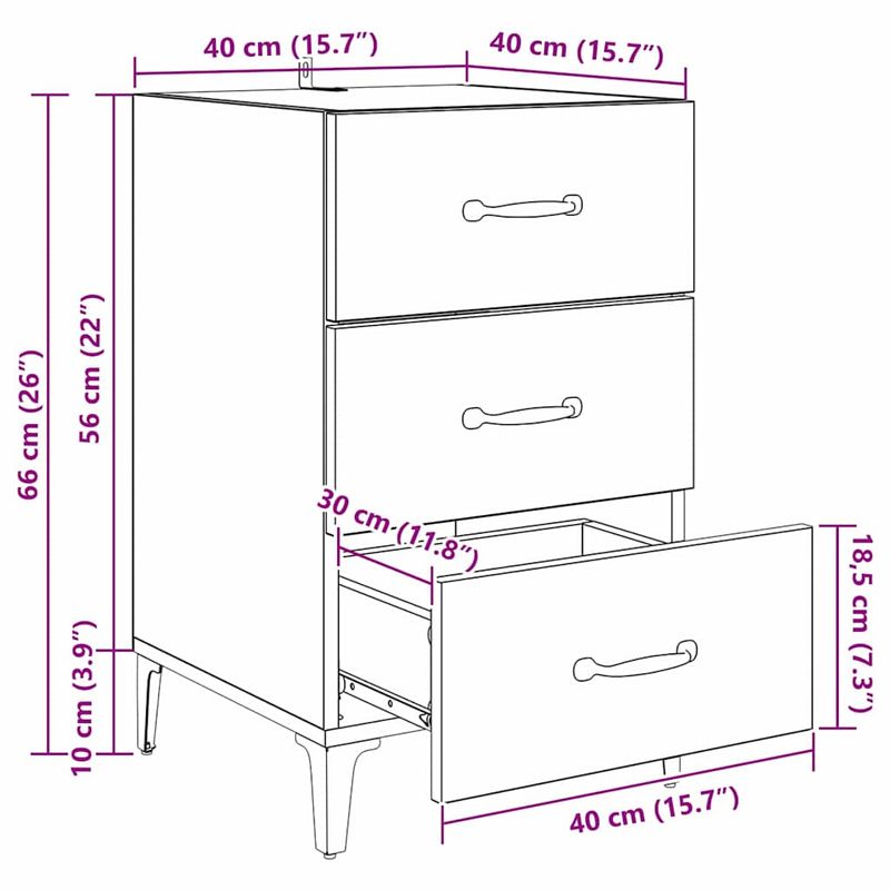 Casa si Gradina - Mobilier - Comode si corpuri - Noptiere - Noptiera stejar artizanal 40 x 40 x 66 cm Lemn compozit - Infinity.ro