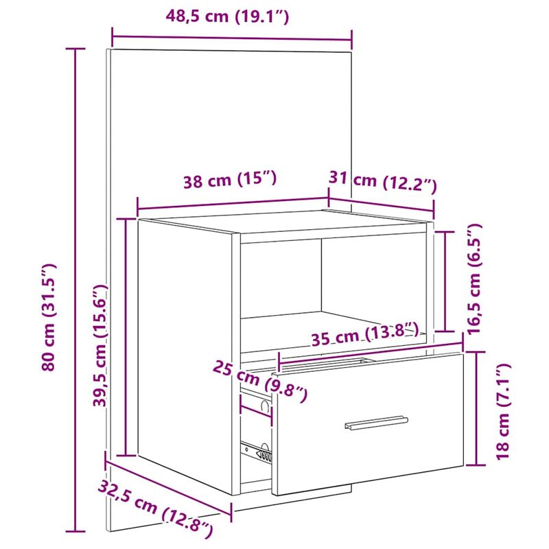 Casa si Gradina - Mobilier - Comode si corpuri - Noptiere - Noptiera cu sertar 2 pcs Stejar negru 48.5 x 32.5 x 80 cm - Infinity.ro
