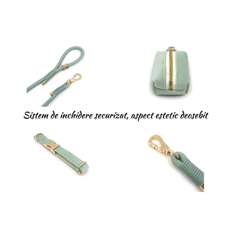 Petshop - Accesorii petshop - Zgarzi, lese si hamuri - Lese - Set premium pentru caini compus din lesa rezistenta din franghie de poliester cu accesorii din aliaj gold-zinc, zgarda, marime L - Infinity.ro