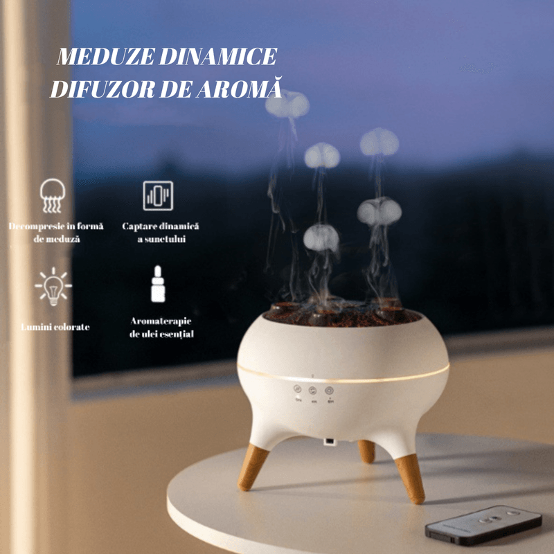 Casa si Gradina - Decoratiuni - Aromaterapie si lumanari - Difuzoare aromaterapie - Difuzor aromaterapie meduze dinamice cu ultrasunete, telecomanda, silentios, 250 ml - Infinity.ro