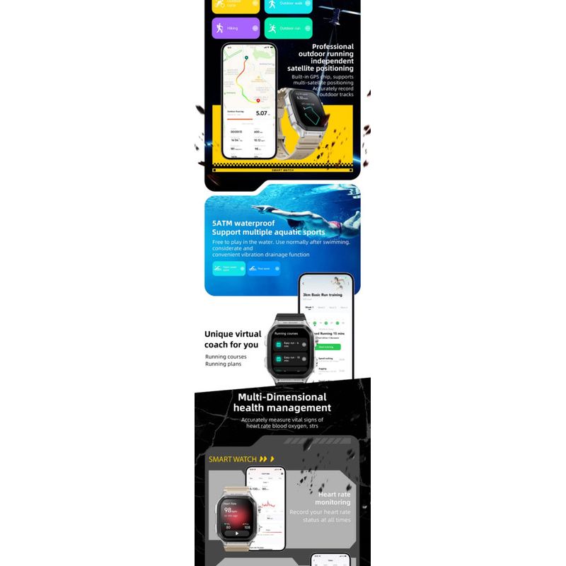 Laptop, Telefoane si Tablete - Wearables si gadgeturi - Wearables - Smartwatch-uri - Ceas SmartWatch multifunctional, monitorizare completa sanatate, rezistent la apa 5ATM, ecran 1.85" TFT 60Hz,compatibil cu Android si iOS - Infinity.ro