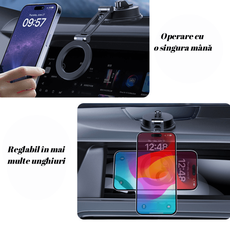 Laptop, Telefoane si Tablete - Telefoane mobile si accesorii - Accesorii Telefoane - Suport si docking telefoane - Suport telefon auto magnetic, rotatie 360 grade, prindere bord/parbriz, ajustabil, inaltime reglabila, negru, universal, rotatie completa, fixare sigura - Infinity.ro