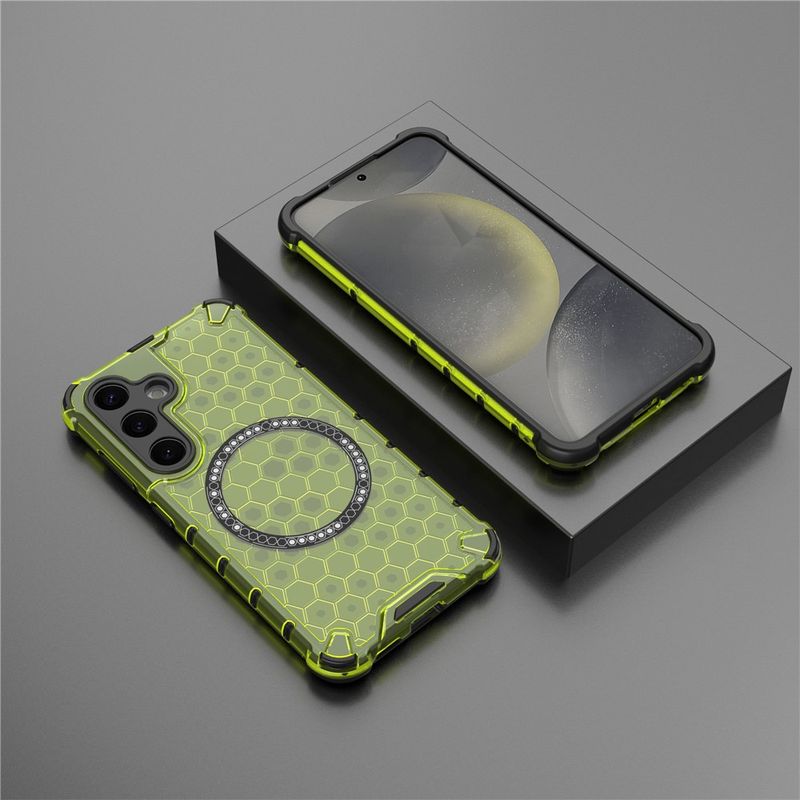 Laptop, Telefoane si Tablete - Telefoane mobile si accesorii - Accesorii Telefoane - Huse telefoane - Husa compatibil cu Samsung Galaxy S25 Plus cu protectie spate si margini anti-soc; Verde – Model Fagure - Infinity.ro