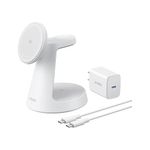 Laptop, Telefoane si Tablete - Telefoane mobile si accesorii - Accesorii Telefoane - Incarcatoare telefoane - Incarcator wireless magnetic Anker MagGo 3-in-1 MagSafe Qi2 15W (incarcator si cablu inclus), Alb - Infinity.ro