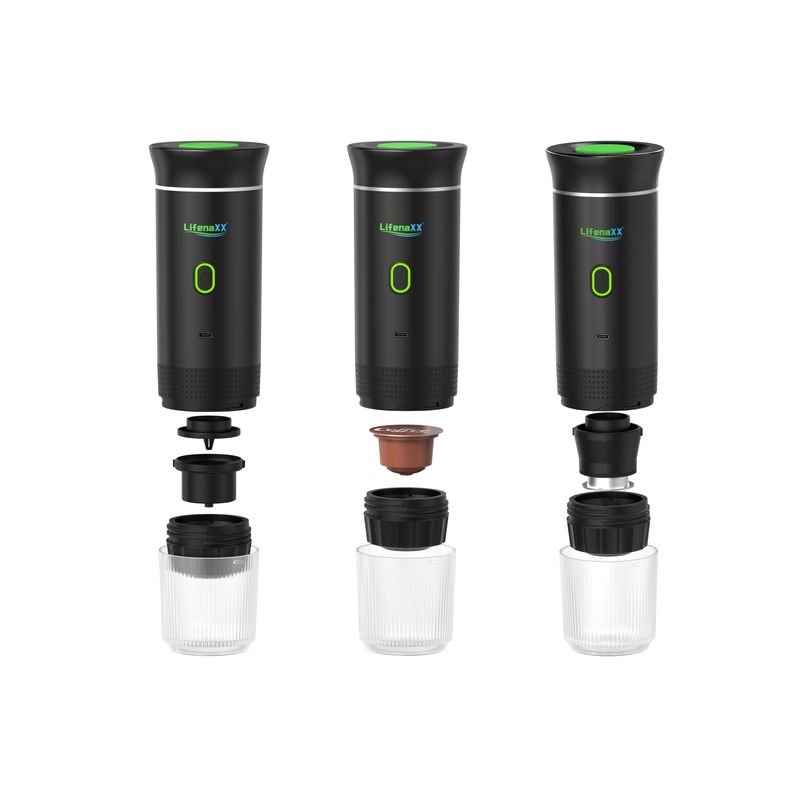 Electronice si Electrocasnice - Electrocasnice bucatarie - Preparare bauturi - Espressoare - Espresso To Go Lifenaxx LX-060, 72W, 7500 mAh, USB-C, capacitate vas/apa 120ml/60ml, Negru - Infinity.ro