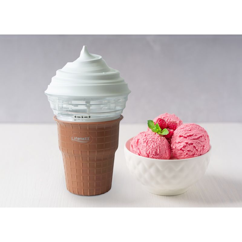 Electronice si Electrocasnice - Electrocasnice bucatarie - Aparate de gatit & desert - Aparate de preparat desert - Mini aparat de facut inghetata Lifenaxx LX-059, 330ml, USB-C, 8W, Alb/Maro - Infinity.ro