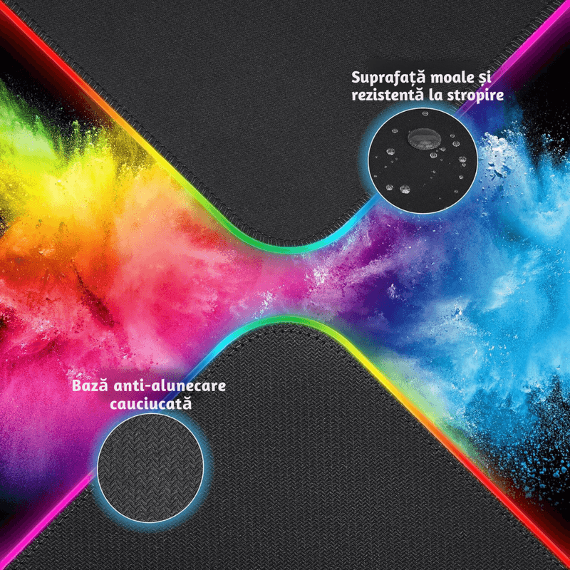 PC, gaming si accesorii - Periferice PC - Mousepad - MousePad XXL gaming cu iluminare RGB LUVLU™, 11 moduri, suprafata rezistenta la stropire, anti-alunecare, 800x300x4mm - Infinity.ro