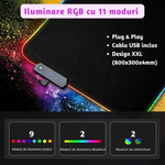 PC, gaming si accesorii - Periferice PC - Mousepad - MousePad XXL gaming cu iluminare RGB LUVLU™, 11 moduri, suprafata rezistenta la stropire, anti-alunecare, 800x300x4mm - Infinity.ro