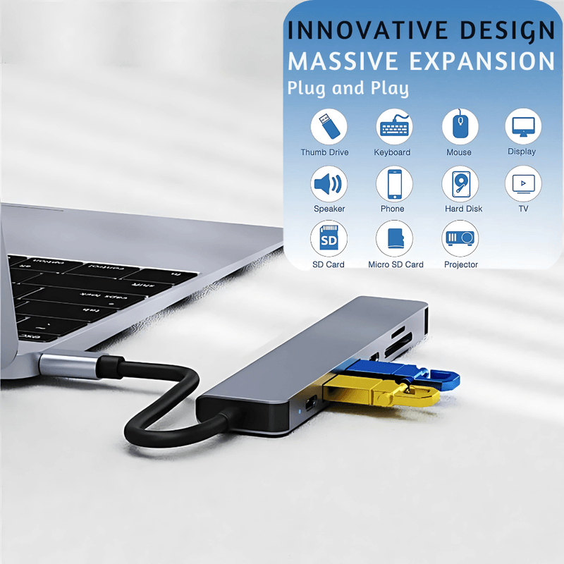 PC, gaming si accesorii - Retelistica - Hub-uri - HUB USB C 7-in-1 LUVLU™, USB C la HDMI 4K@30Hz, PD 100W, 2 USB 3.0, 1 USB-C Data, SD/TF Card Reader, - Infinity.ro