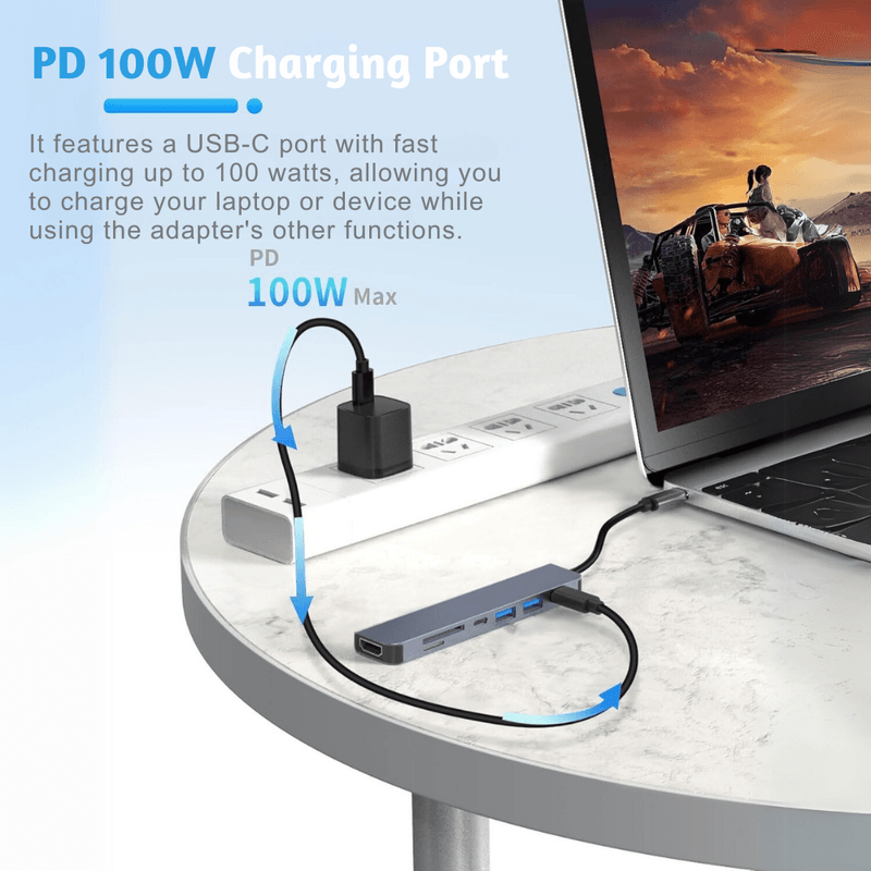 PC, gaming si accesorii - Retelistica - Hub-uri - HUB USB C 7-in-1 LUVLU™, USB C la HDMI 4K@30Hz, PD 100W, 2 USB 3.0, 1 USB-C Data, SD/TF Card Reader, - Infinity.ro