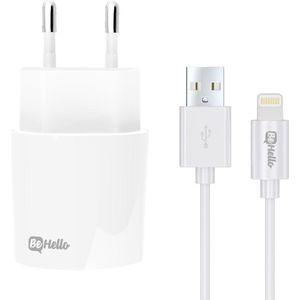 Incarcator de perete BeHello 2.1A, 1 porturi usb, inclus cablu tip USB Lightning, 1 metru, alb