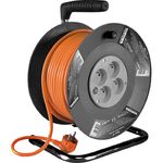 Casa si Gradina - Electrice - Accesorii electrice - Prelungitoare, triple, fise - Prelungitor cu tambur, cadru metalic, 4 prize tip E x 230V, IP20, cordon cablu 1, 5mm, lungime 35 m, max 3000w/16A - Infinity.ro