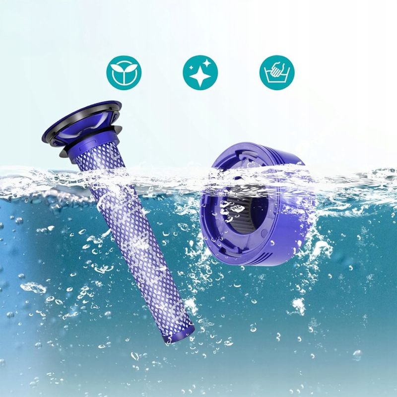 Electronice si Electrocasnice - Ingrijirea locuintei - Accesorii aparate pentru ingrijirea locuintei - Set 9 filtre NewEvo® compatibile cu aspiratoare Dyson V7 V8 V8+, 6 Prefiltre, 3 Filtre Hepa, Lavabil, Violet - Infinity.ro
