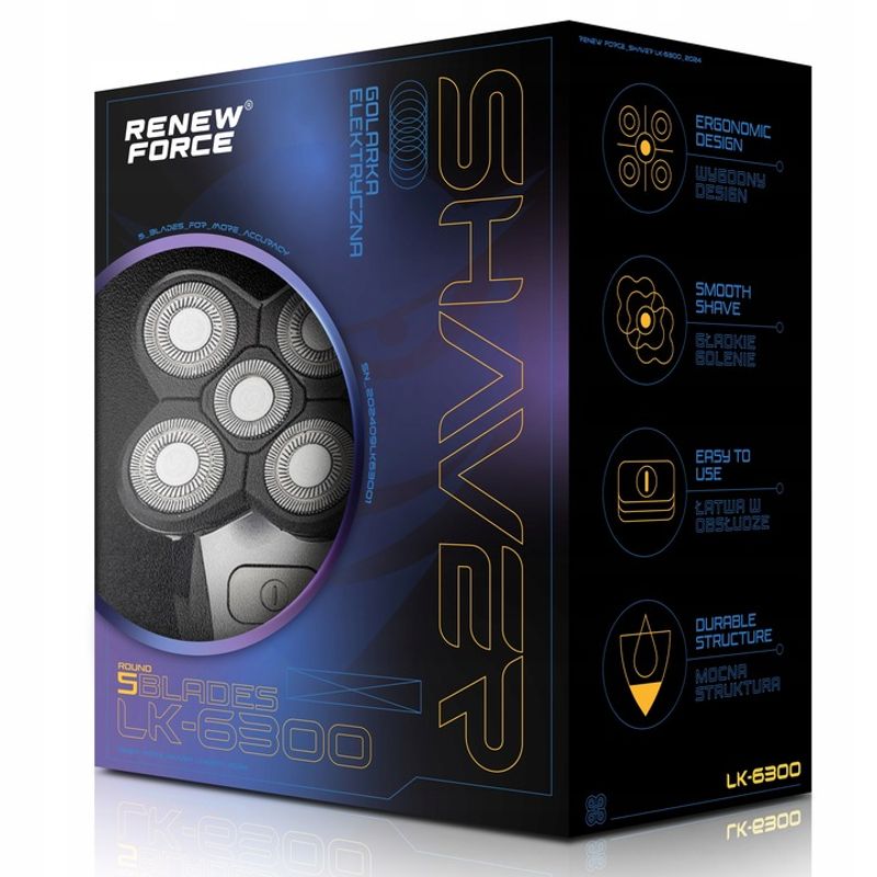 Ingrijire personala si Cosmetice - Aparate & accesorii ingrijire personala - Aparate de ras si tuns - Aparate de ras electrice - Aparat de ras electric Renew Force, Acumulator 2000 mAh, 5 Lame Rotunde, Impermeabil, Fara Fir, Negru Gri - Infinity.ro