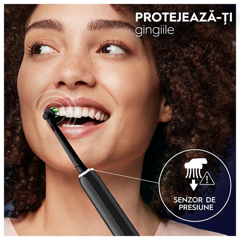Ingrijire personala si Cosmetice - Igiena dentara - Periute de dinti electrice - Periuta de dinti electrica Oral-B Pro 1, Curatare 3D, 3 programe, 1 capat de periaj, trusa de calatorie, Negru - Infinity.ro