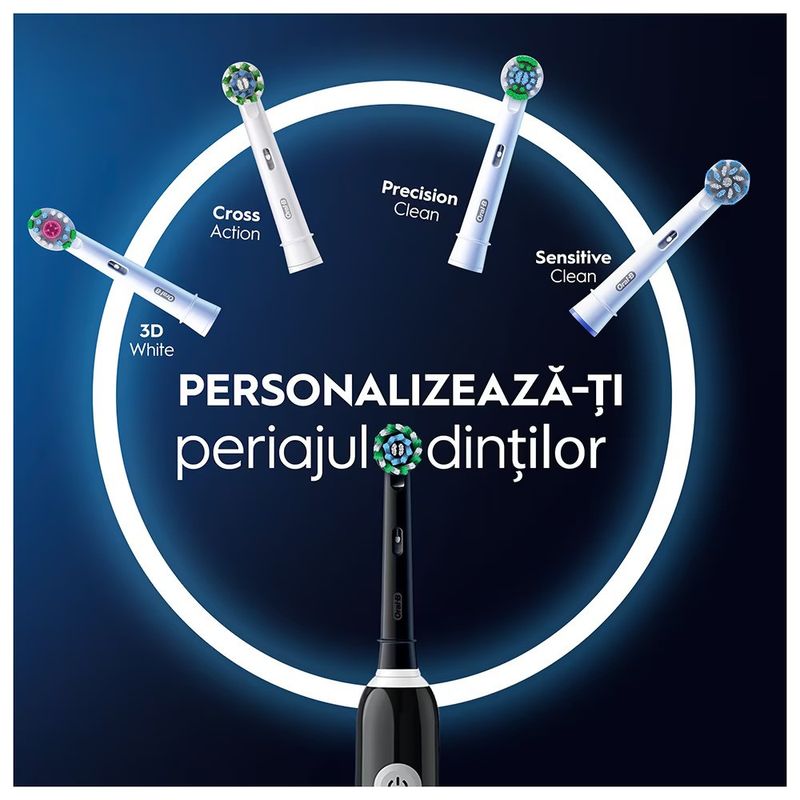 Ingrijire personala si Cosmetice - Igiena dentara - Periute de dinti electrice - Periuta de dinti electrica Oral-B Pro 1, Curatare 3D, 3 programe, 1 capat de periaj, trusa de calatorie, Negru - Infinity.ro