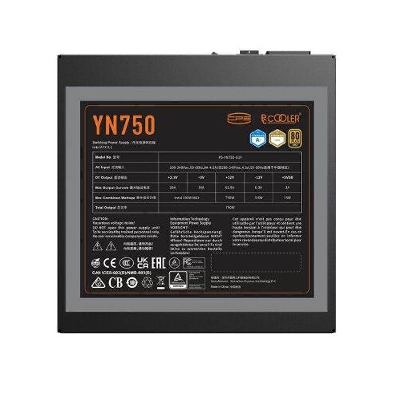PC, gaming si accesorii - Componente PC - Componente - Surse de alimentare PC - Sursa PCCooler „YN750”, 750W, certificare 80 Gold, modular, fan 135mm, negru - Infinity.ro