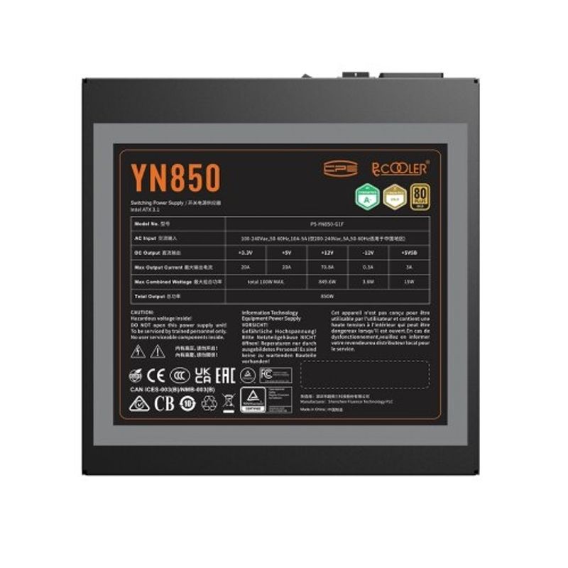 PC, gaming si accesorii - Componente PC - Componente - Surse de alimentare PC - Sursa PCCooler „YN850”, 850W, certificare 80 Gold, modular, fan 135mm, negru - Infinity.ro