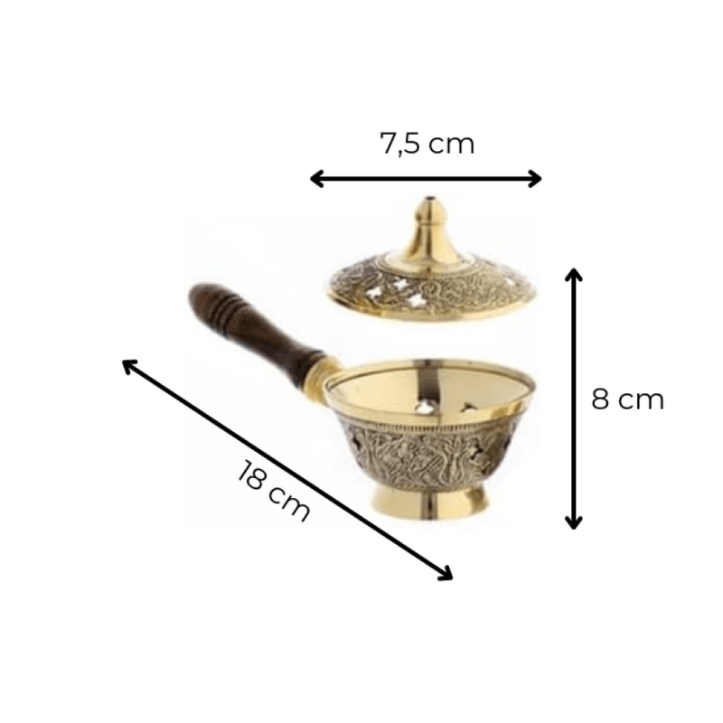 Casa si Gradina - Decoratiuni - Obiecte decorative - Obiecte bisericesti - Catuie tamaie, arzator din alama cu maner de lemn si capac, 17 cm - Infinity.ro