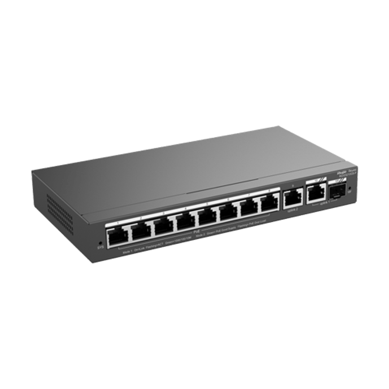 PC, gaming si accesorii - Retelistica - Switch-uri - Switch-uri cu management - Switch 8 porturi PoE+, 2 porturi GE, 1 port SFP, Gigabit, Cloud Management - Ruijie RG-ES210GS-P - Infinity.ro