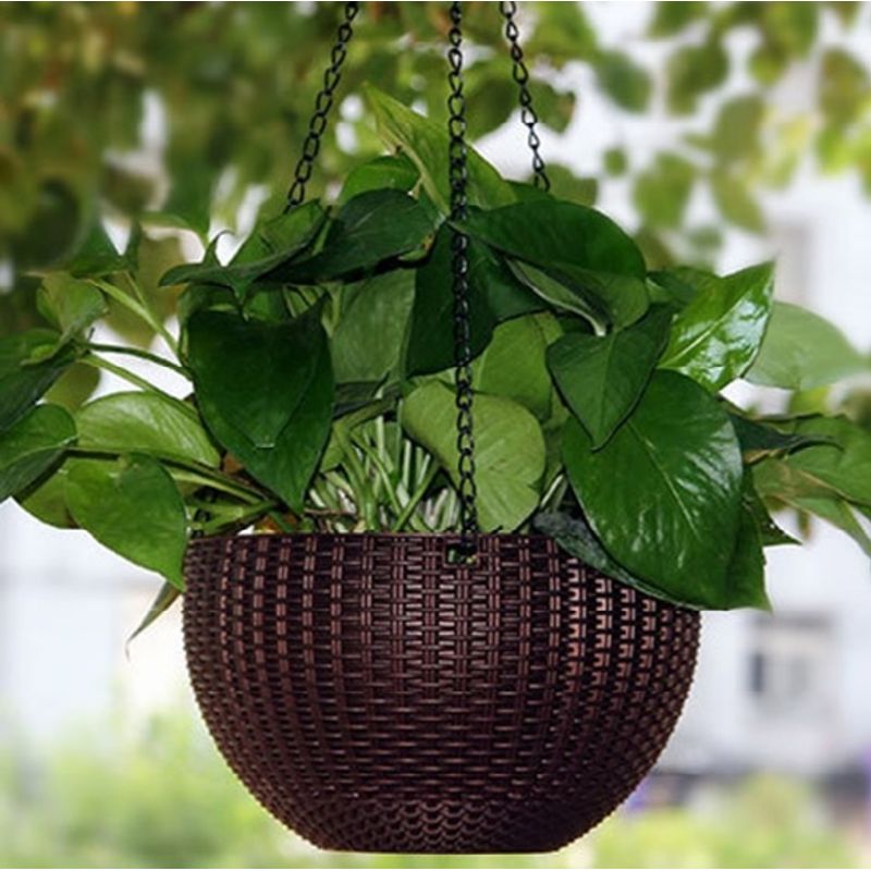 Casa si Gradina - Gradinarit si plante - Plante si ghivece - Ghivece si suporturi - Ghiveci de flori cu agatatoare metalica, 26x16 cm , maro - Infinity.ro