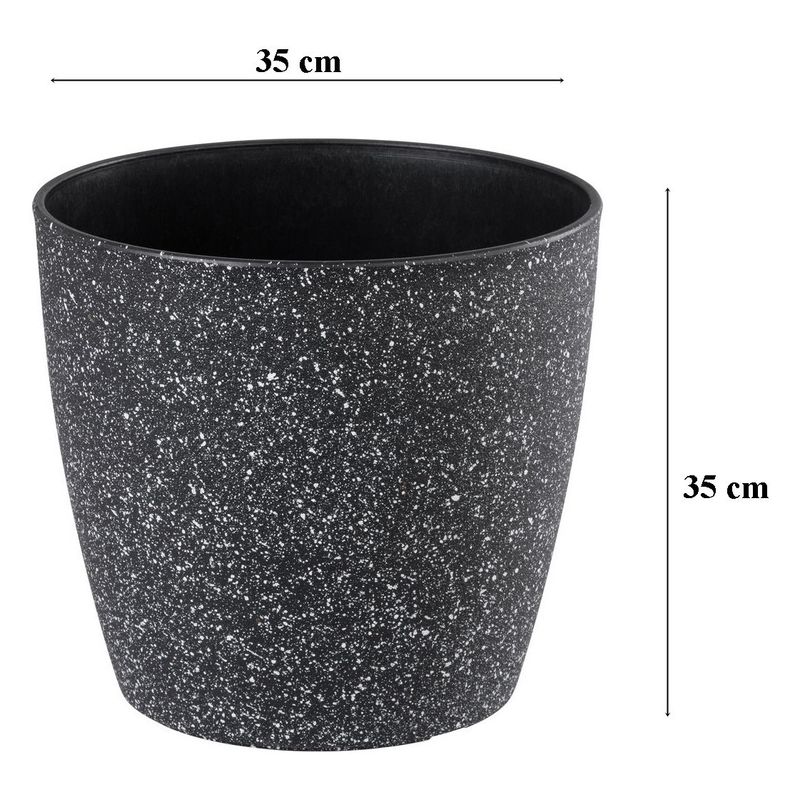 Casa si Gradina - Gradinarit si plante - Plante si ghivece - Ghivece si suporturi - Ghiveci pentru flori din plastic rezistent, culoare neagra, Stone Effect, diametru 35 cm, inaltime 35 cm, cu scurgere - Infinity.ro