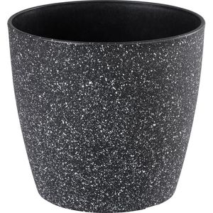 Ghiveci pentru flori din plastic rezistent, culoare neagra, Stone Effect, diametru 23 cm, inaltime 20.5 cm, cu scurgere