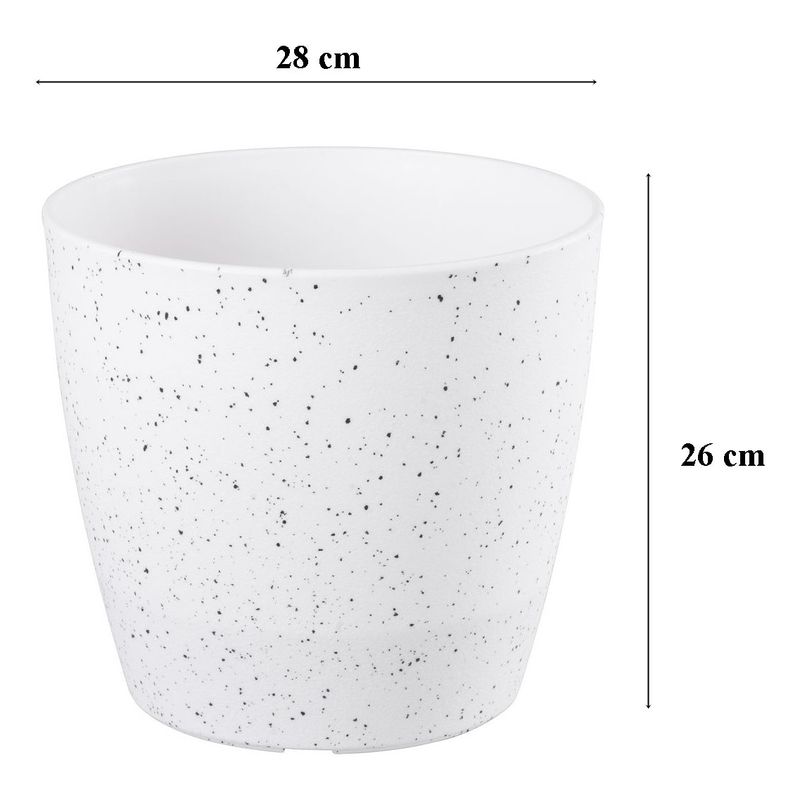 Casa si Gradina - Gradinarit si plante - Plante si ghivece - Ghivece si suporturi - Ghiveci pentru flori din plastic rezistent, culoare alba, Stone Effect, diametru 28 cm, inaltime 26 cm, cu scurgere - Infinity.ro
