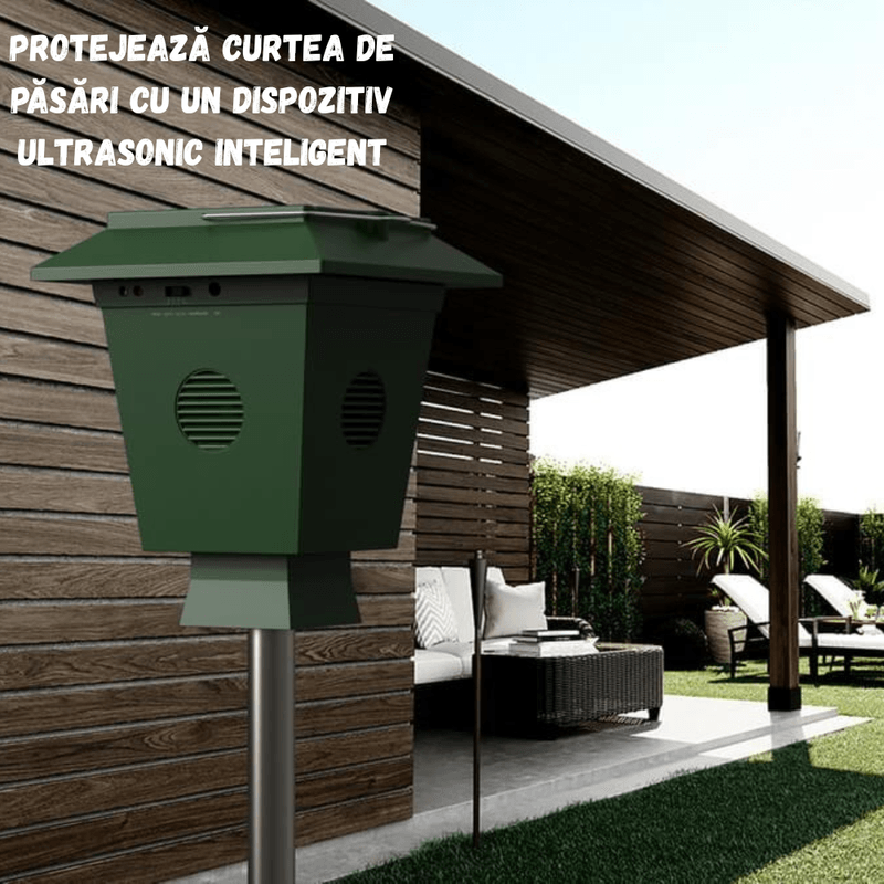 Casa si Gradina - Gradinarit si plante - Intretinere gradina - Articole daunatori gradina - Dispozitiv Anti-Pasari BIRAI® Solar, 4 Difuzoare, Ultrasunete, IP65, 1600m², Curti si Gradini - Infinity.ro