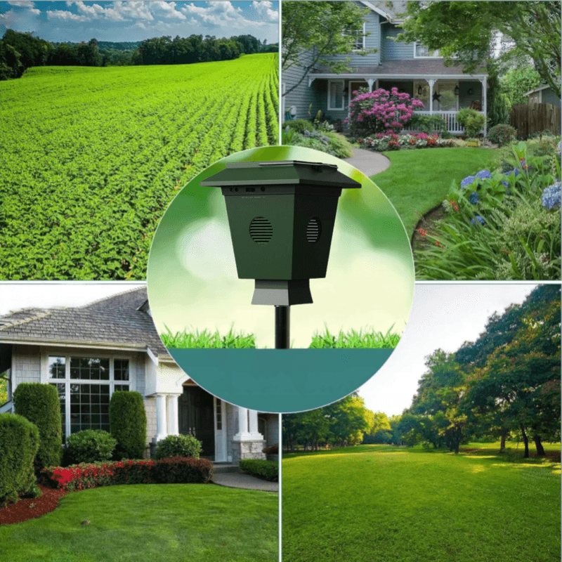 Casa si Gradina - Gradinarit si plante - Intretinere gradina - Articole daunatori gradina - Dispozitiv Anti-Pasari BIRAI® Solar, 4 Difuzoare, Ultrasunete, IP65, 1600m², Curti si Gradini - Infinity.ro