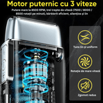 Ingrijire personala si Cosmetice - Aparate & accesorii ingrijire personala - Aparate de ras si tuns - Aparate de ras electrice - Aparat Ras Electric 4D BIRAI® AlphaX, 8500 RPM, 3 Viteze, USB, Waterproof, LCD, Lame Duble, Umed/Uscat - Infinity.ro