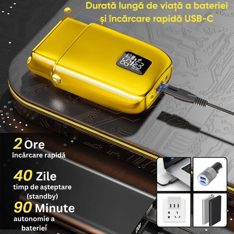Ingrijire personala si Cosmetice - Aparate & accesorii ingrijire personala - Aparate de ras si tuns - Aparate de ras electrice - Aparat Ras Electric 4D BIRAI® AlphaX, 8500 RPM, 3 Viteze, USB, Waterproof, LCD, Lame Duble, Umed/Uscat, Auriu - Infinity.ro