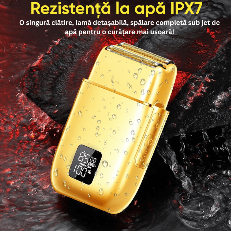 Ingrijire personala si Cosmetice - Aparate & accesorii ingrijire personala - Aparate de ras si tuns - Aparate de ras electrice - Aparat Ras Electric 4D BIRAI® AlphaX, 8500 RPM, 3 Viteze, USB, Waterproof, LCD, Lame Duble, Umed/Uscat, Auriu - Infinity.ro