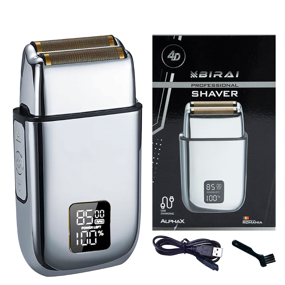 Aparat Ras Electric 4D BIRAI® AlphaX, 8500 RPM, 3 Viteze, USB, Waterproof, LCD, Lame Duble, Umed/Uscat