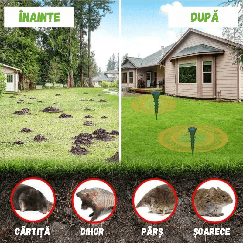 Casa si Gradina - Gradinarit si plante - Intretinere gradina - Articole daunatori gradina - Set 8 Aparate Anti-Cartite BIRAI BR09, Ultrasunete, Solar, IP65, 700㎡, Vibratii, Protectie Rozatoare, Ecologic - Infinity.ro