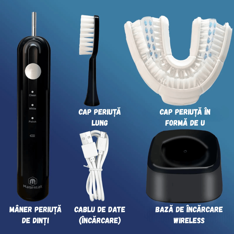 Ingrijire personala si Cosmetice - Igiena dentara - Periute de dinti electrice - Periuta Electrica 360° Sonic, Cap U, Albire, Wireless, 60 Zile Autonomie, Curatare Dinti si Gingii - Infinity.ro
