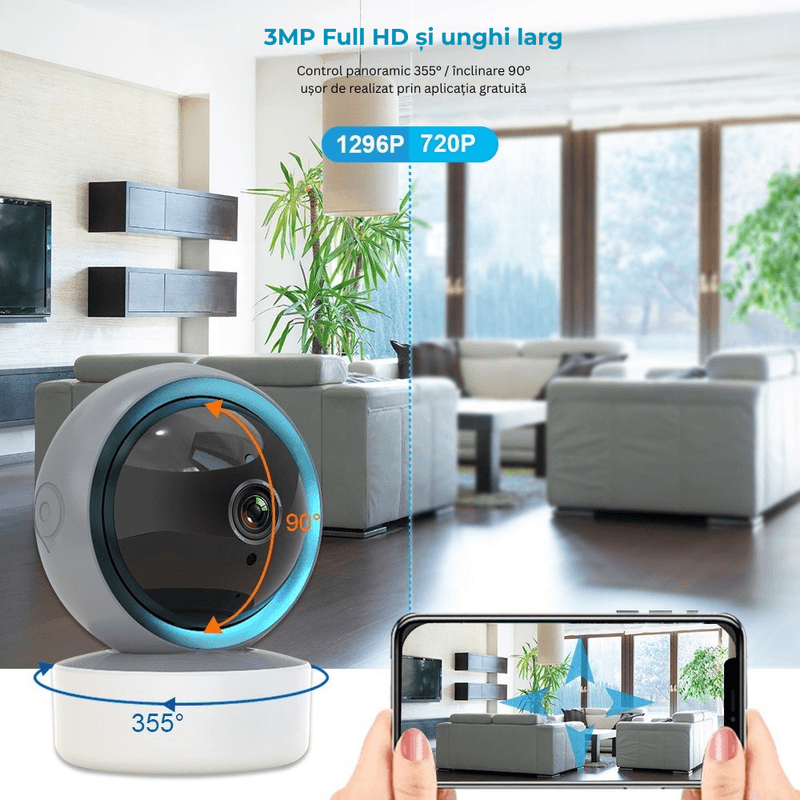 Casa si Gradina - Mobilier - Mobilier copii - Monitoare video copii - Baby Monitor Birai® NovaBaby, Camera HD 360°, IR, Audio Bidirectional, Senzor Miscare, Alarma, Wireless - Infinity.ro
