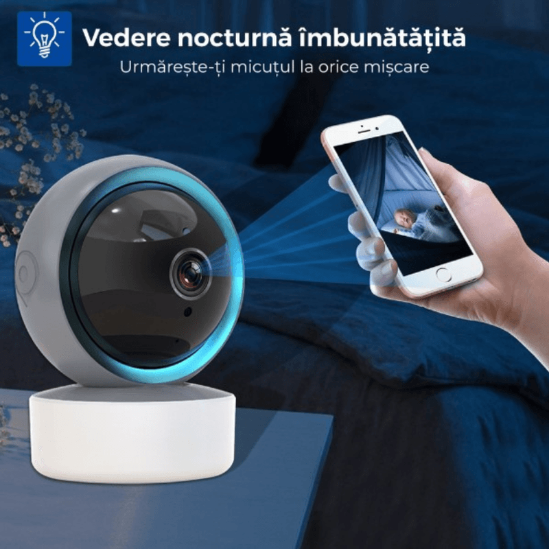 Casa si Gradina - Mobilier - Mobilier copii - Monitoare video copii - Baby Monitor Birai® NovaBaby, Camera HD 360°, IR, Audio Bidirectional, Senzor Miscare, Alarma, Wireless - Infinity.ro