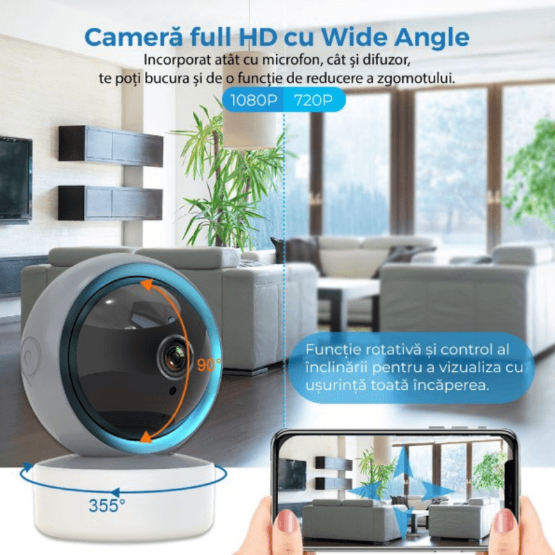 Casa si Gradina - Mobilier - Mobilier copii - Monitoare video copii - Baby Monitor Birai® NovaBaby, Camera HD 360°, IR, Audio Bidirectional, Senzor Miscare, Alarma, Wireless - Infinity.ro