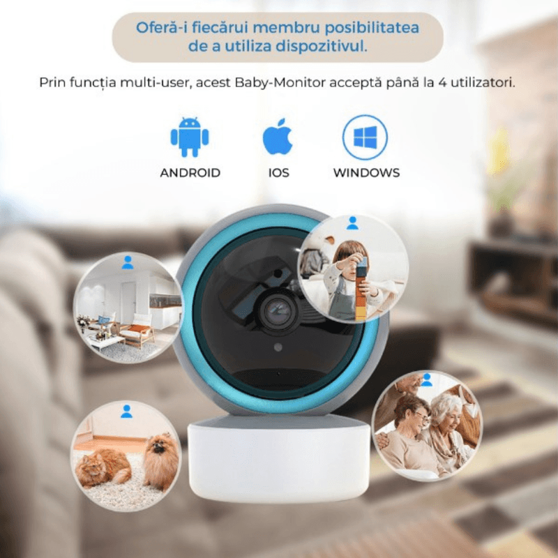 Casa si Gradina - Mobilier - Mobilier copii - Monitoare video copii - Baby Monitor Birai® NovaBaby, Camera HD 360°, IR, Audio Bidirectional, Senzor Miscare, Alarma, Wireless - Infinity.ro