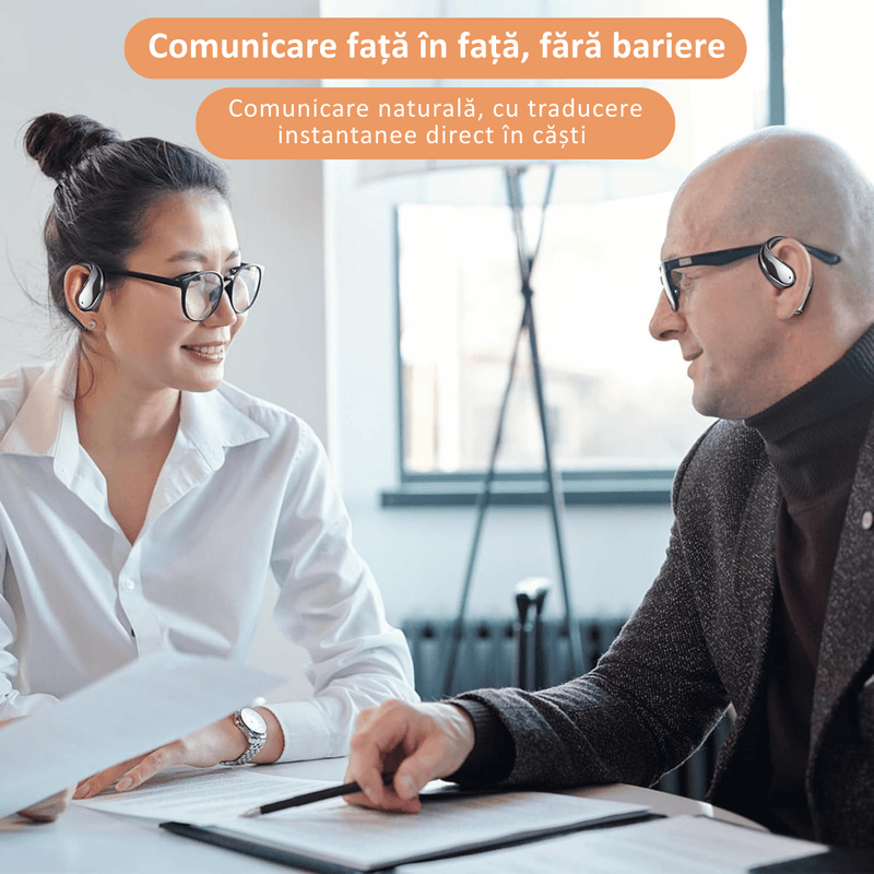 TV, Audio-Video si Foto - Portabile audio - Casti audio - Casti wireless open-ear, traducere AI in timp real, 144 limbi, afisaj digital, bluetooth 5.4 dual-mode, Bej - Infinity.ro