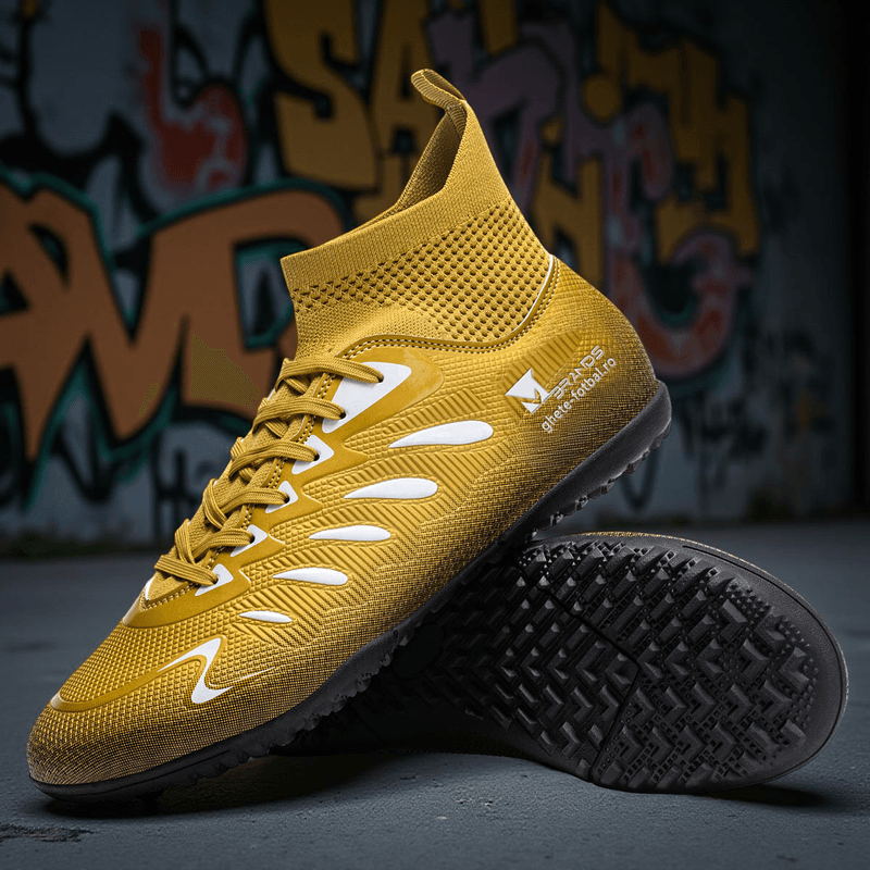 Sport si Outdoor - Echipament Sportiv - Incaltaminte sport - Ghete si bocanci - Ghete de fotbal MBrands, 8.8 cu glezna pentru teren sintetic, galben 44 - Infinity.ro